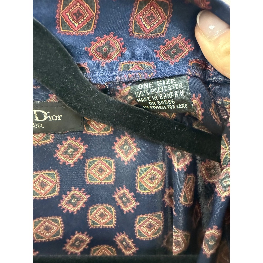 Christian Dior Monsieur Mens Satin Robe Navy Blue Print One Size Vintage - Picture 6 of 11